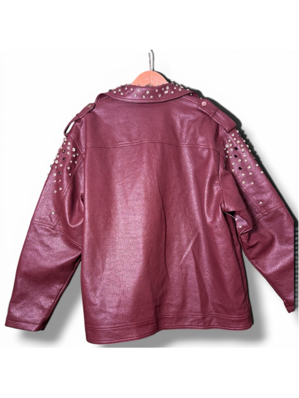 Azalea Wang Catrine Burgundy Rhinestone Oversized Jacket M Burgundy Embellished - Picture 7 of 8